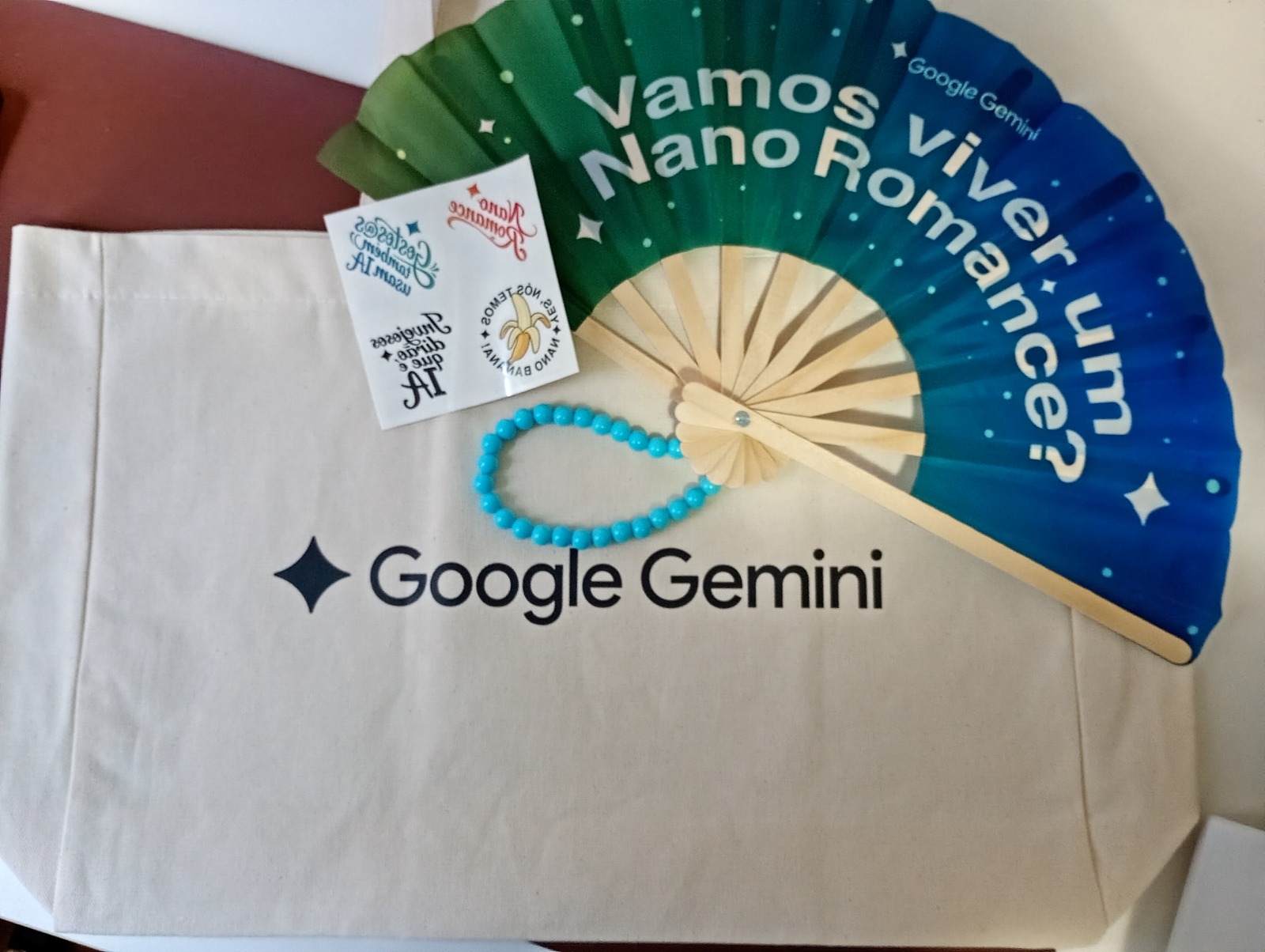 Sacola de algodão Google Gemini com leque personalizado, adesivos e pulseira